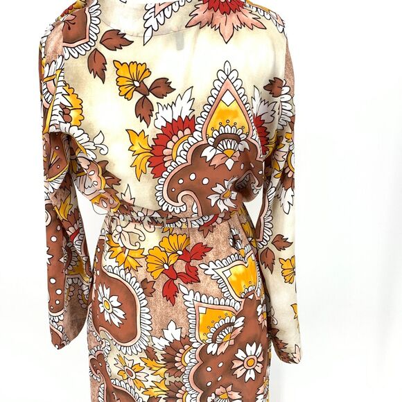 BCBG Maxazria Dress Dusty Rio Paisley Wrap 2 piece Beige Red Brown S - Picture 5 of 11